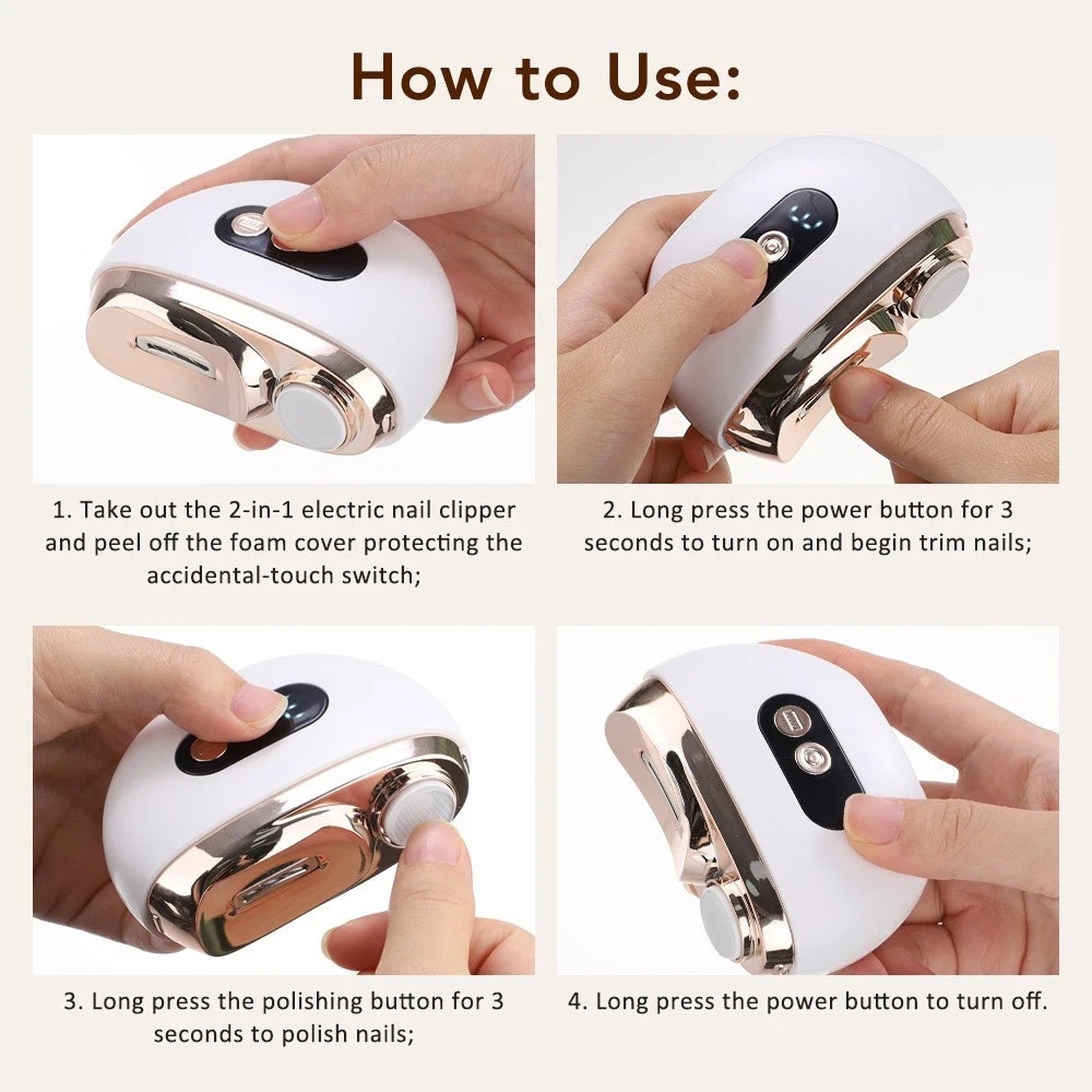 Automatic Electric Toe Nail Clippers Trimmer LED Light with 3 Adjustable Speeds