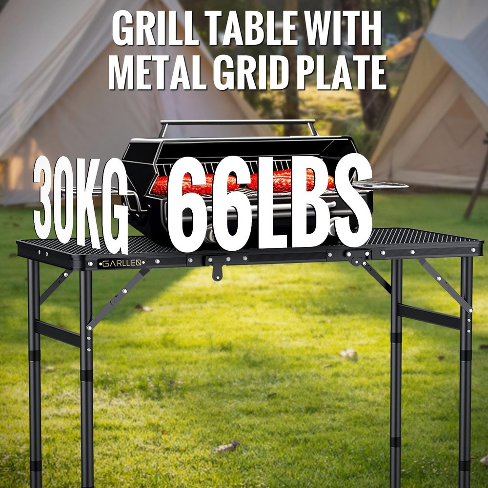 Folding Grill Table Max Capacity 66lbs, 3 Adjustable Height Portable Folding ...