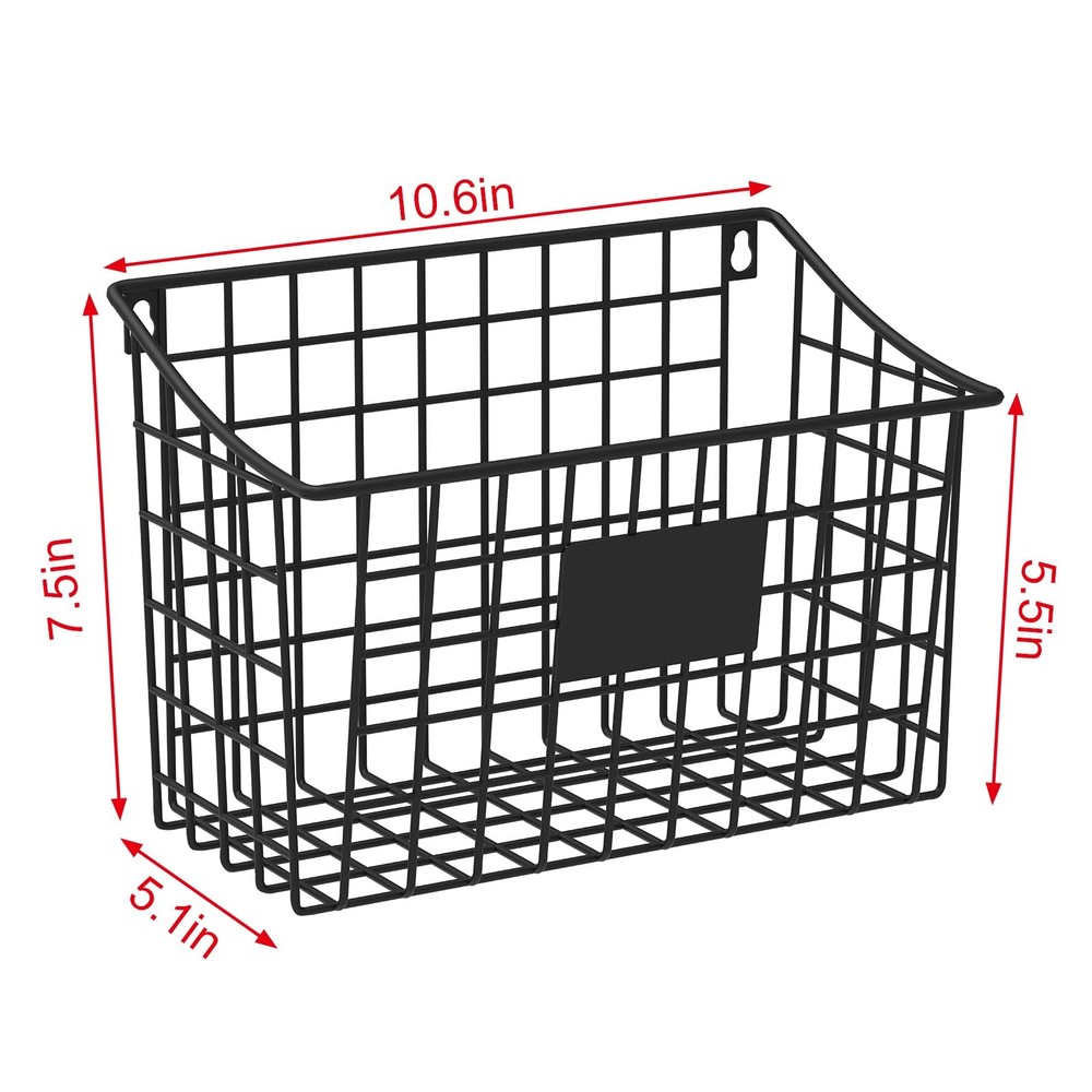 3-Pack Wall Mount Basket with Hooks & Label Plate for Kitchen & Bathroom