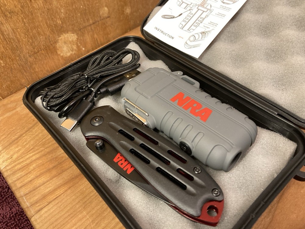 NRA Survival Kit Electric Torch Flashlight Multi Function Plasma Lighter Knife