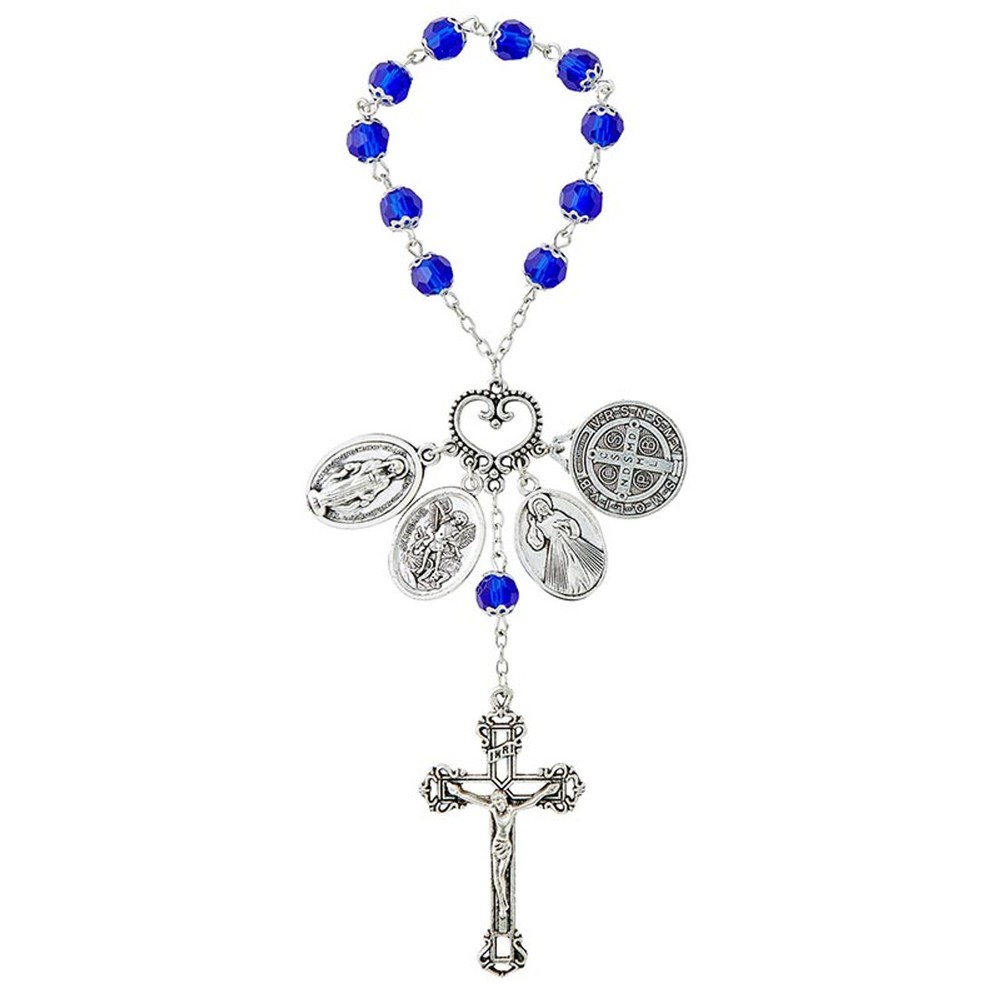 One Decade Sapphire Rosary With Holy Medal -(N1153) With Gift Bag - 7 1/2"