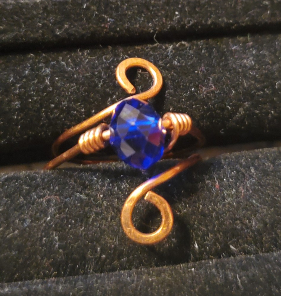 Handmade Copper Ring With Royal Blue Bead
