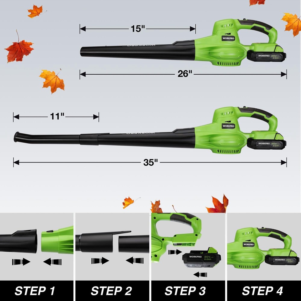 WORKPRO Cordless Leaf Blower, 20V Battery Powered 2-Speed Control Lightweight