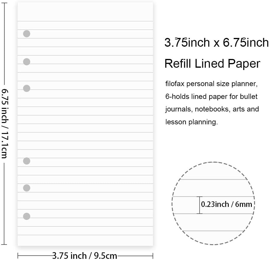 200 Sheets A6 Lined Paper for Filofax Personal Binder 200 Sheets, White