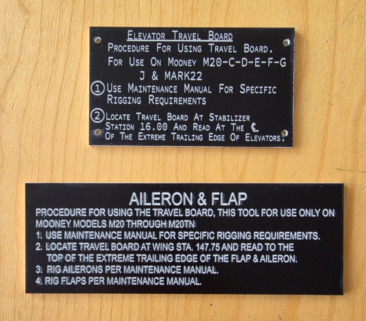 Mooney Placard Travel Rigging Board Flap M20-C-D-E-F-G-J & MARK22