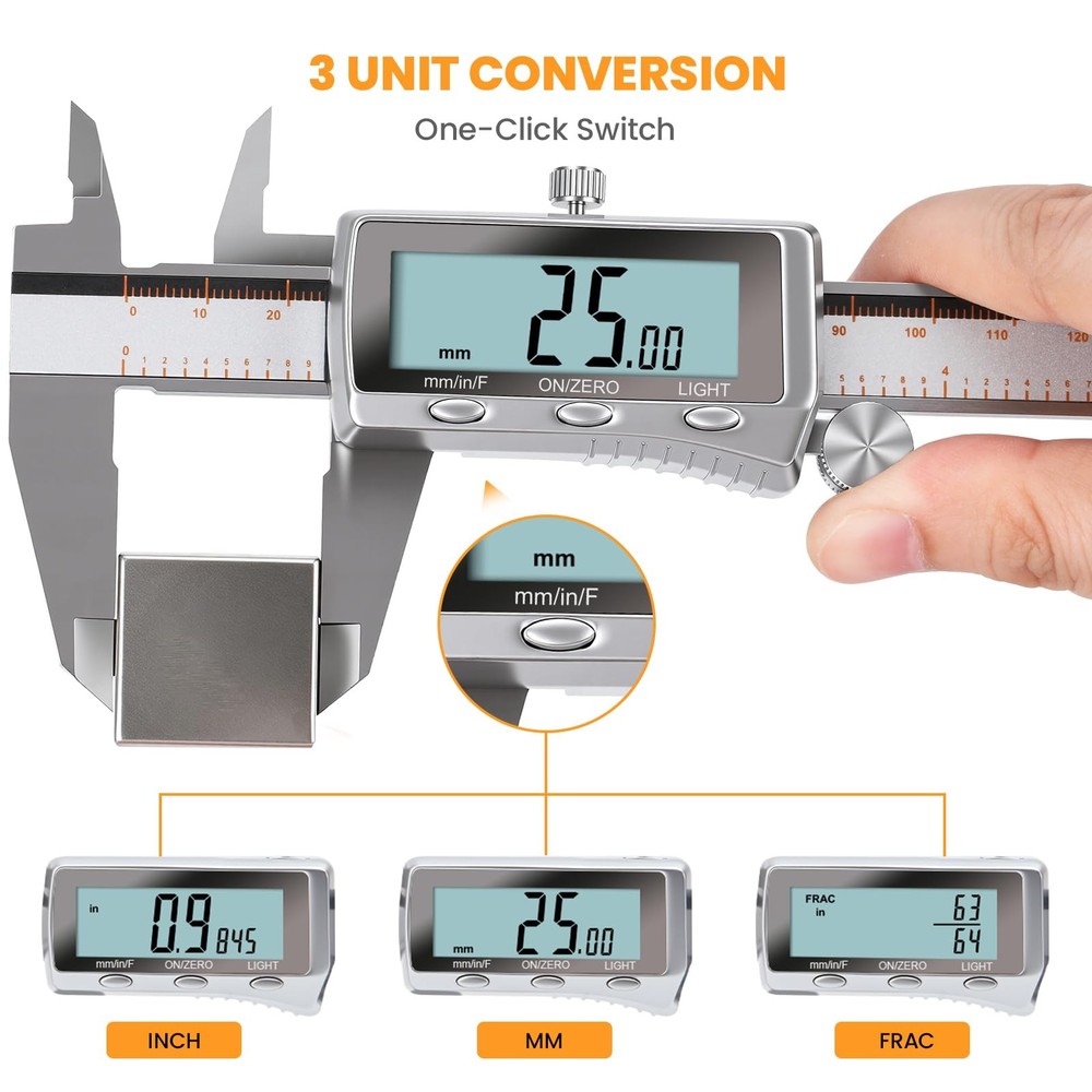 Digital Caliper, Rechargeable Caliper Measuring Tool with Backlight LCD Scree...