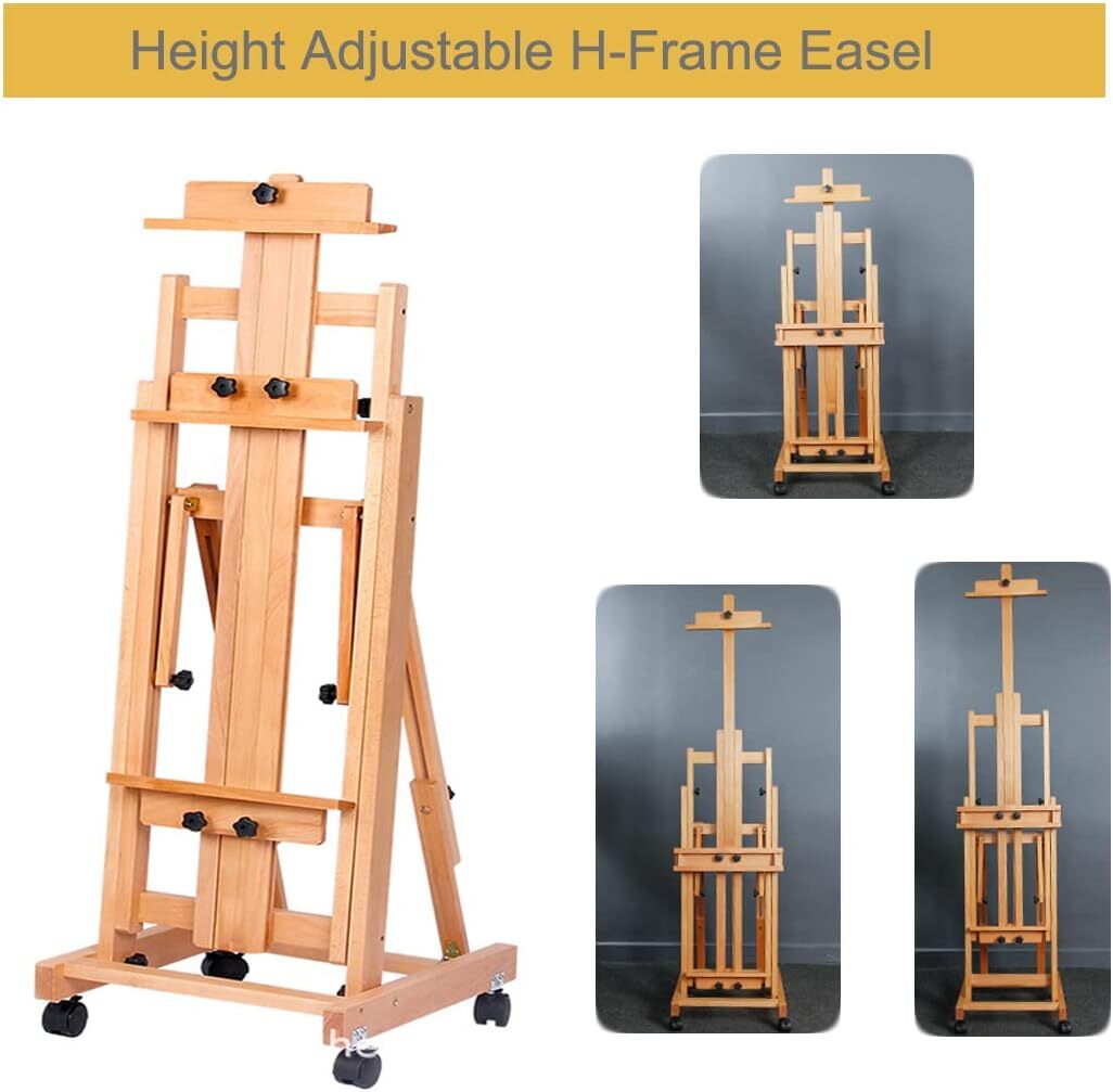87 Inch Wood Studio Artist Easel Beech Wood Painting Art Easel Standing H-Frame