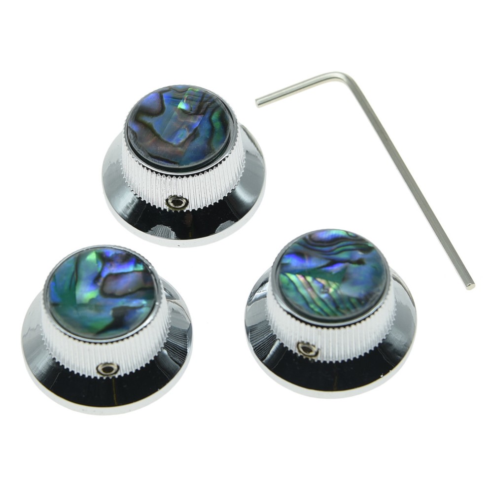 3x Set Screw Abalone Top Chrome Guitar Knobs ST Metal Knobs for 6mm Shaft Pot