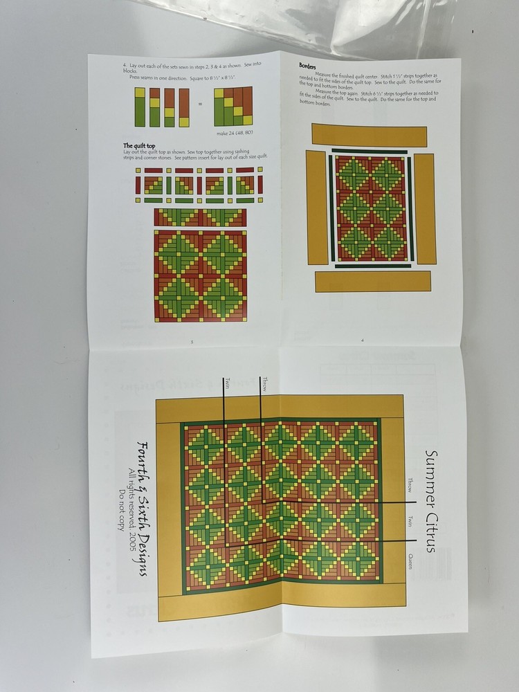 Fourth and Sixth Designs Quilt Pattern Instructions FS204 Summer Citrus Pieced