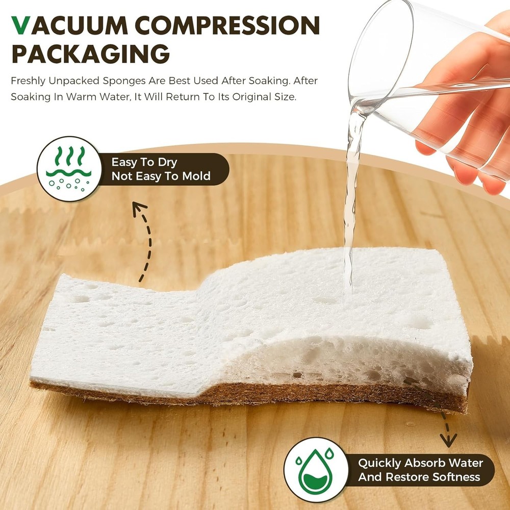 12 Pack Biodegradable Kitchen Sponges Non-Scratch Plant-Based Coconut Cellulose