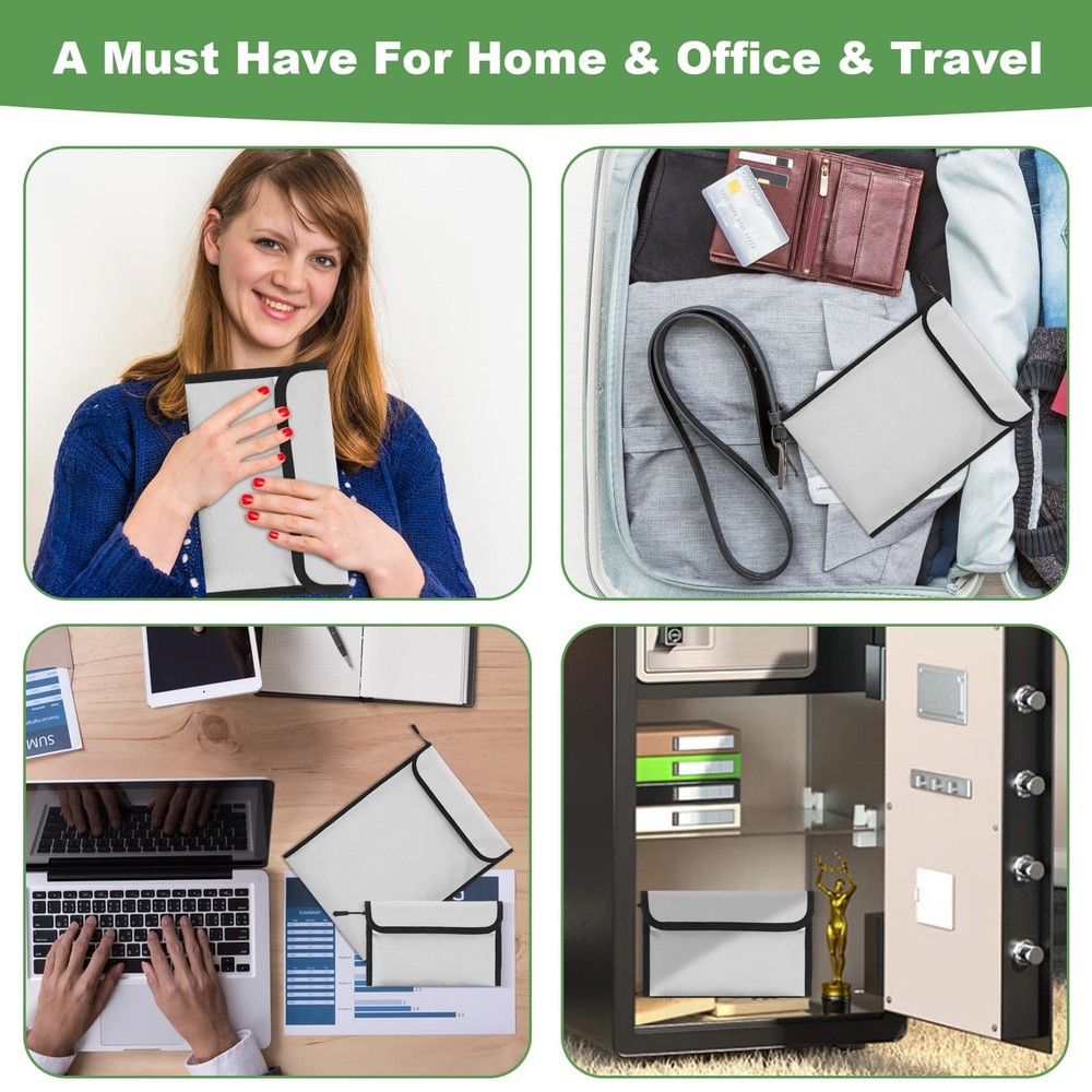 Fireproof Document Bag Set - Waterproof Zippered Storage for Important Papers