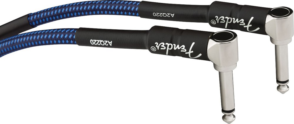 Fender 6-Inch Professional Patch Cable, Angled, Blue Tweed - 12 Pack