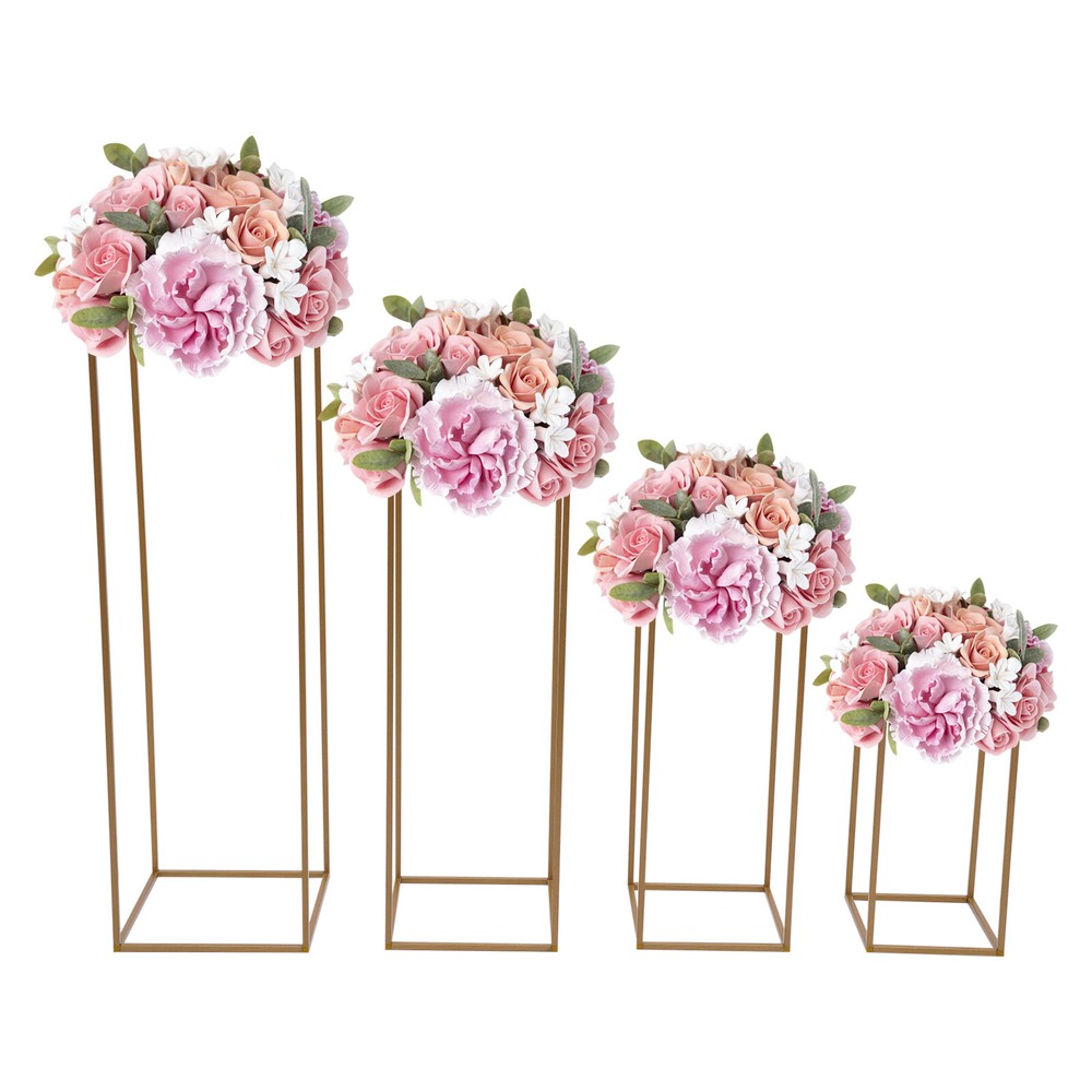 4PCS Gold Flower Stand Rectangular Rack Set For Wedding Table Centerpieces Decor