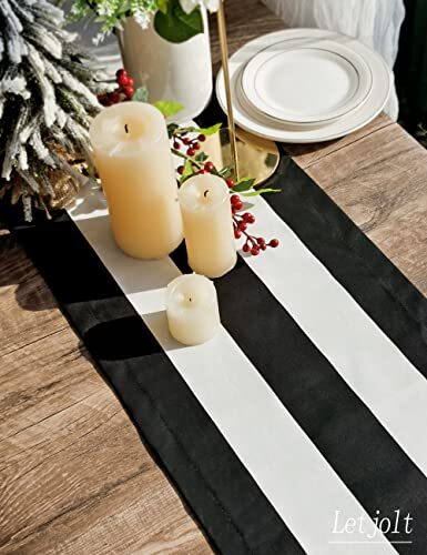 Striped Table Runner Black Table Runner Classic Modern 48'' Black Striped