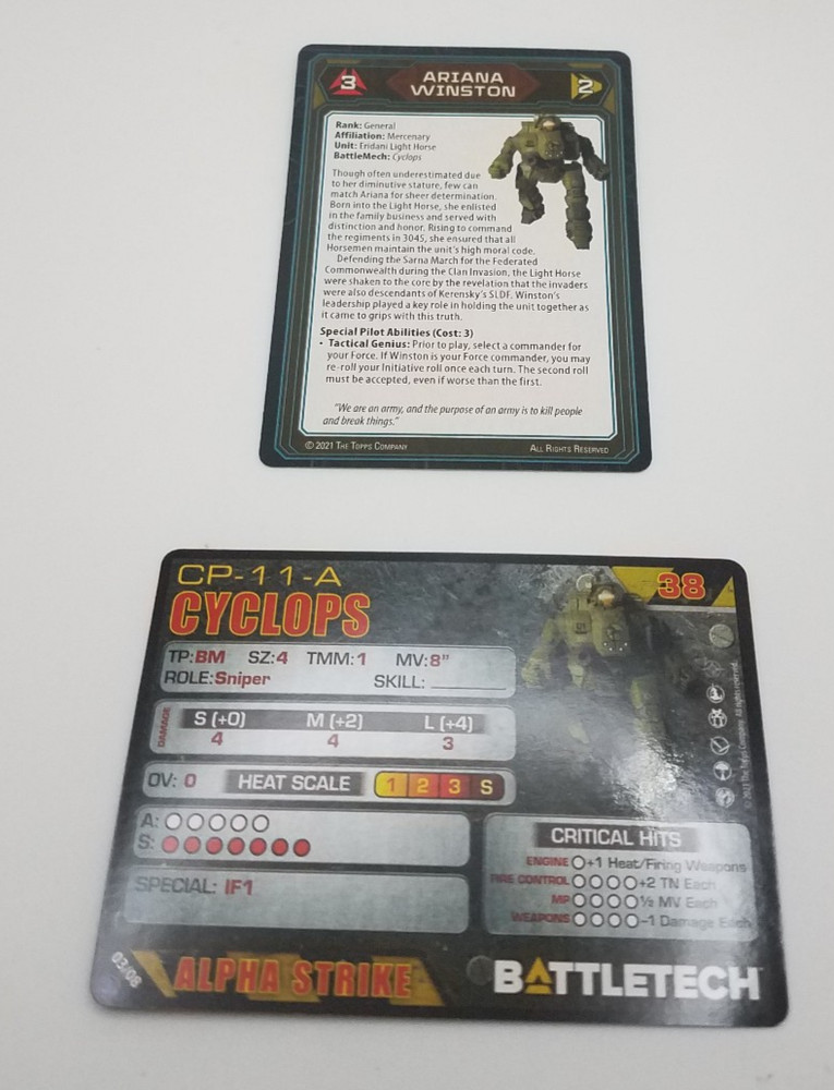 Battletech Inner Sphere Support Lance - Cyclops *Mech & Cards*