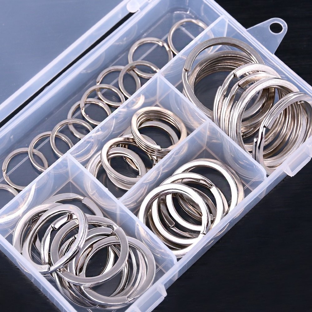 Swpeet 60 Pcs Assorted Multi-Purpose Metal Keychain Rings Split 25, Silver