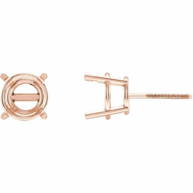 14K Gold Round Pre-Notched Stud Earring Basket Mount Setting Threaded - 1 Piece