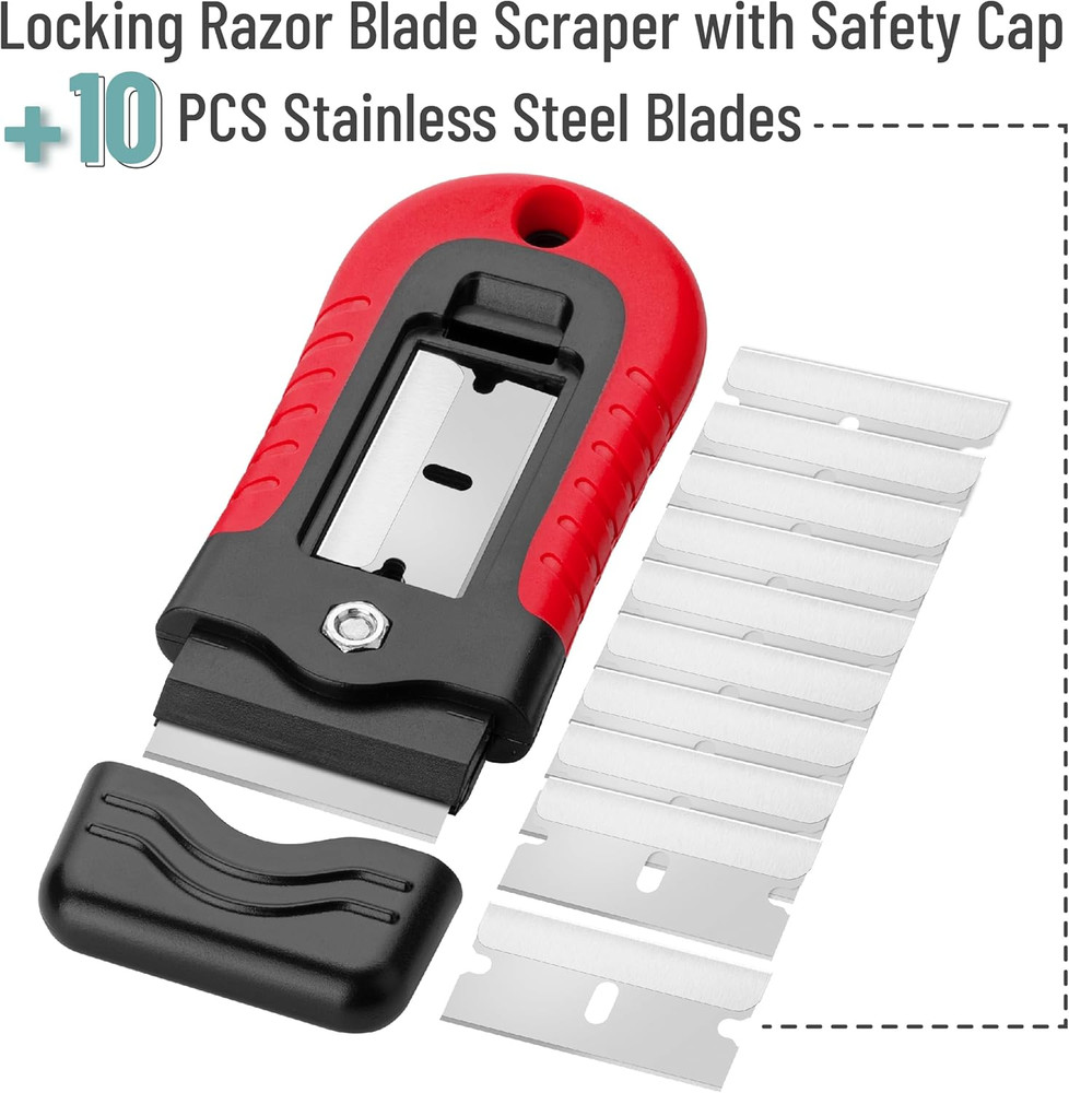 Razor Blade Scraper With 10Pcs Extra Blades Multi-Purpose Cleaning Scraper Tool