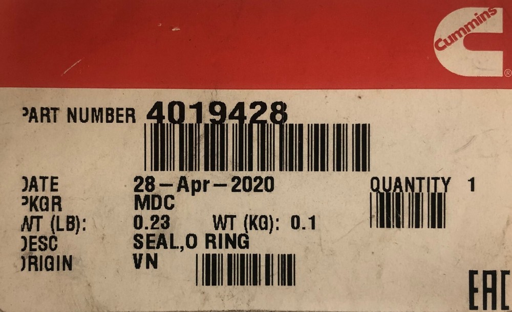 Cummins 4019428, O Ring Seal