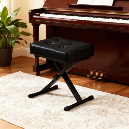 Adjustable Piano Bench Keyboard Bench - Foldable Keyboard Stool with Non Black