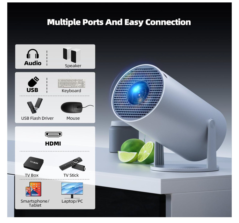 Mini Projector with WiFi and Bluetooth, Portable Projector Built-in Apps Support