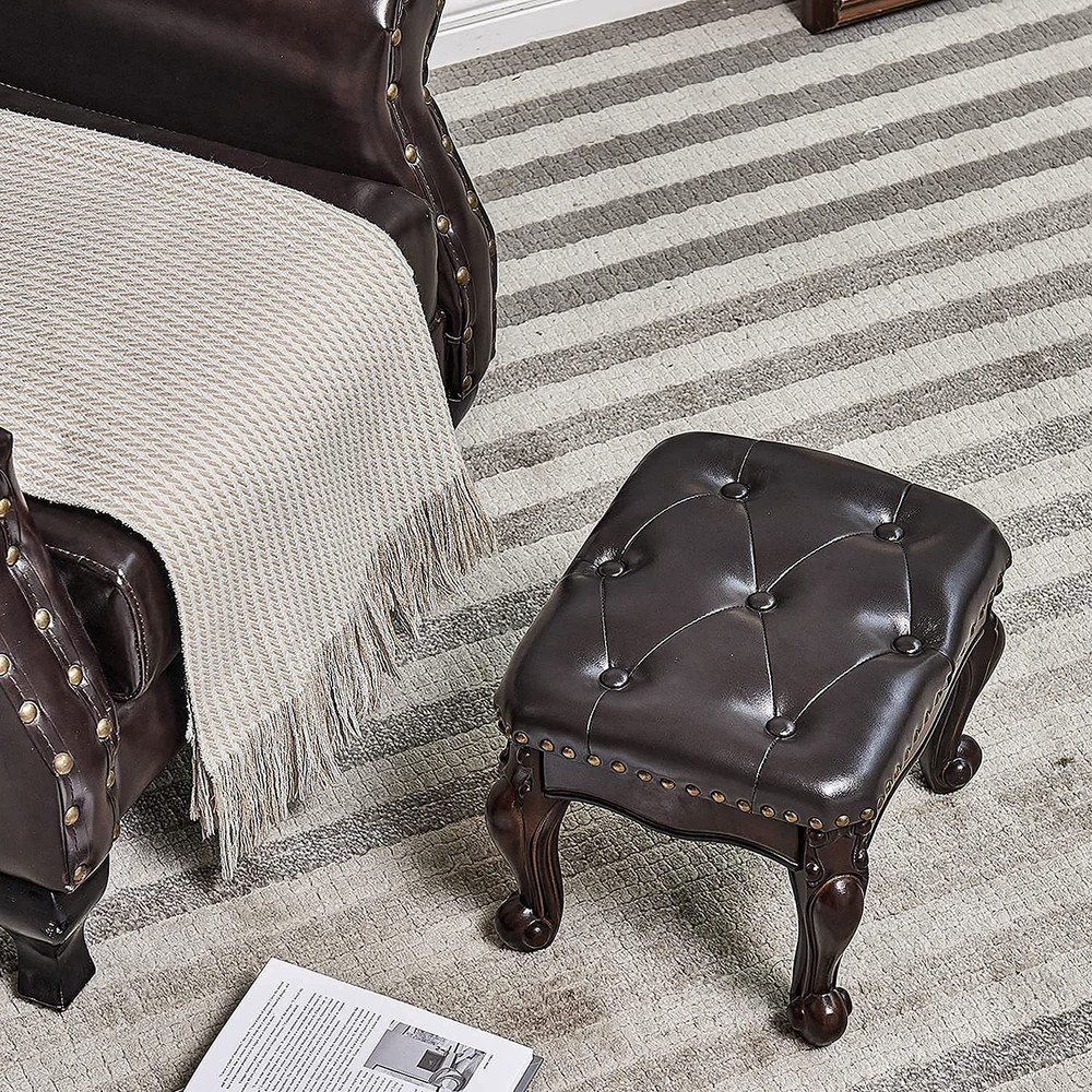 Foot Stool Ottoman Foot Rest Microfiber Leather Upholstered Footstool for Sof...
