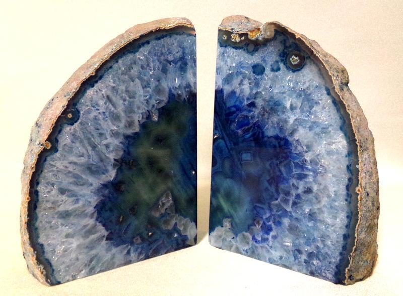 Blue Crystal Geode Bookends