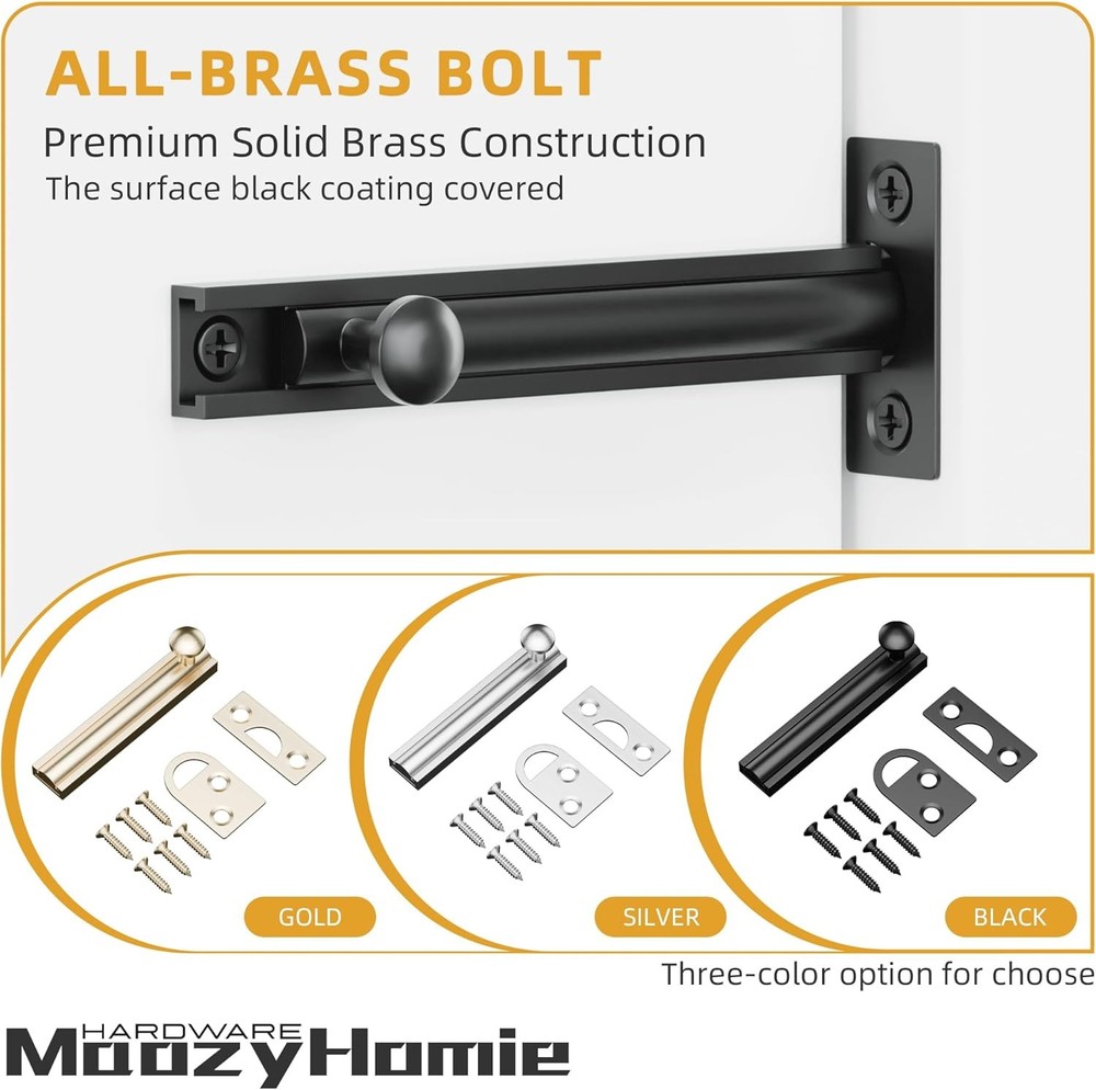 3 Inch Solid Brass Surface Bolt, Heavy Duty 3 Inch, Matte Black-1 Pack