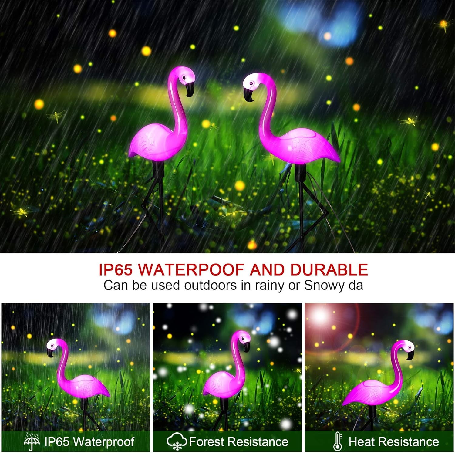 3pcs Flamingo Solar Lights Outdoor Pink Stake Light Garden Lights Stick Lights ﻿