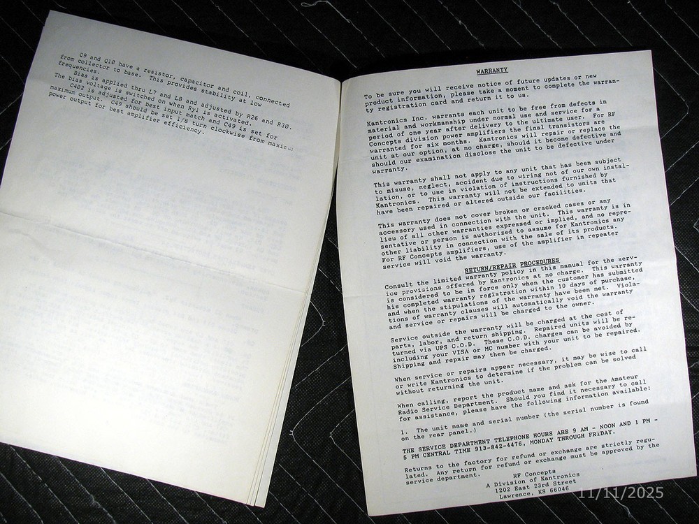 RF Concepts RFC 2-417 2 Meter Power Amplifier Manual