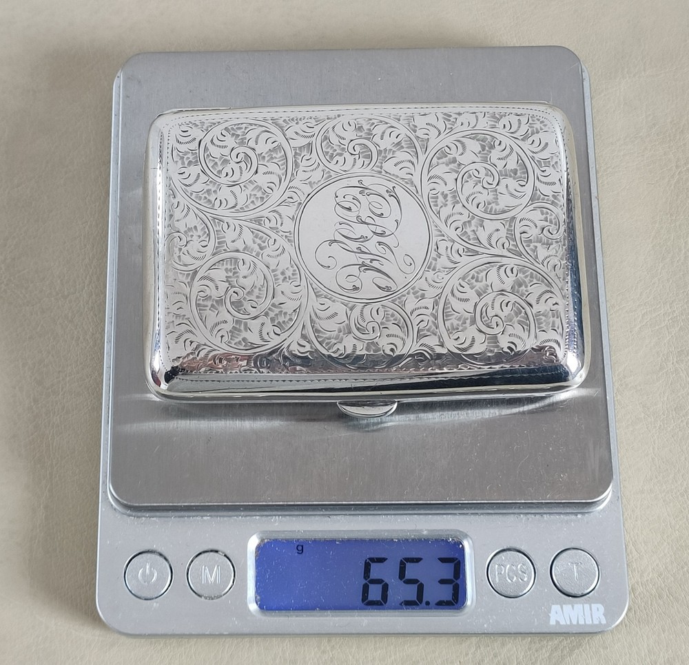 Edwardian Solid Silver Cigarette Case Monogram & Chased B'ham 1906 William Neale