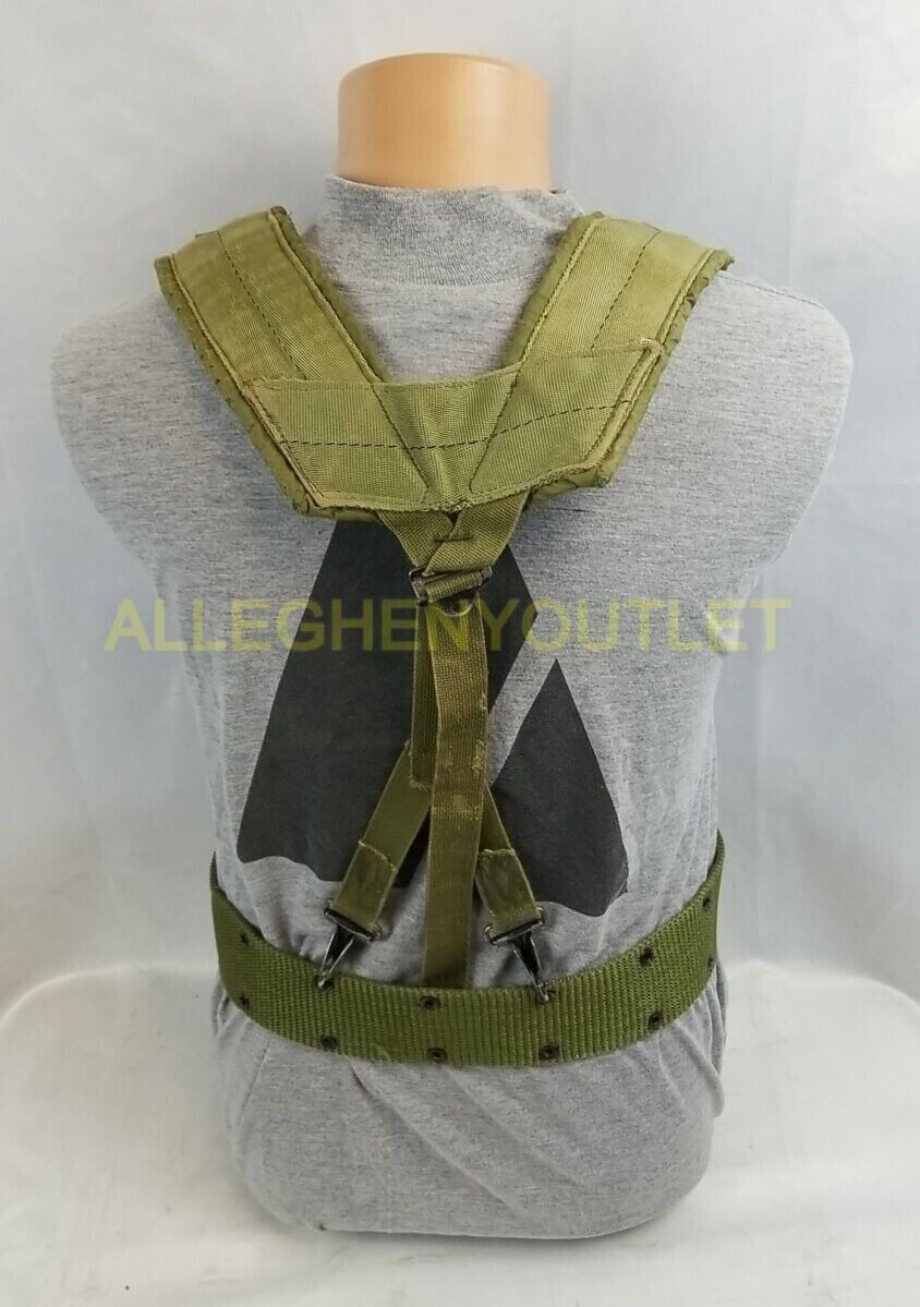USGI Military LARGE Army Web PISTOL BELT & Army Y SUSPENDERS Set LBE ALICE VGC