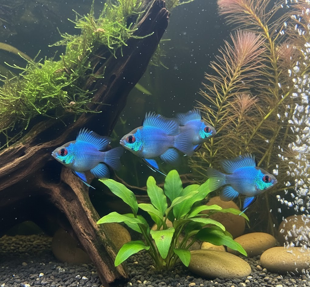 1 PAIR  - Cichlid Rams Short Body - Electric Blue Balloon Ram - RARE FISH