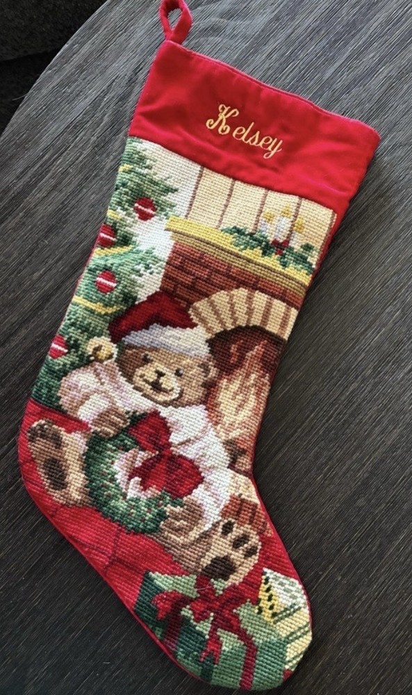 Needlepoint Christmas Stocking Teddy Bear Design Needlepoint Embroidery