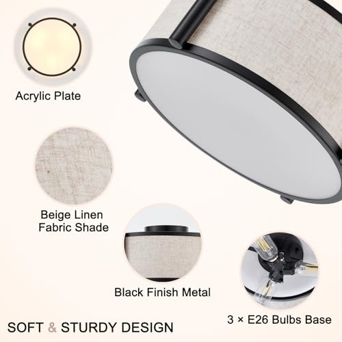 13" Semi Flush Mount Ceiling Light Modern 3-Lights Black Drum Ceiling black 13"