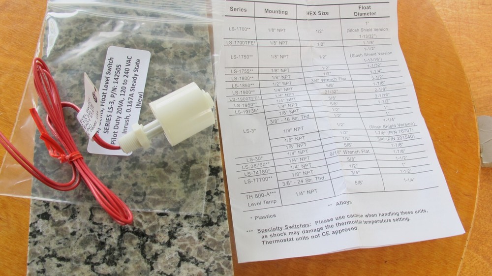 1x) GEMS, SERIES LS-3, Float Level Switch, 20 VA, 1A