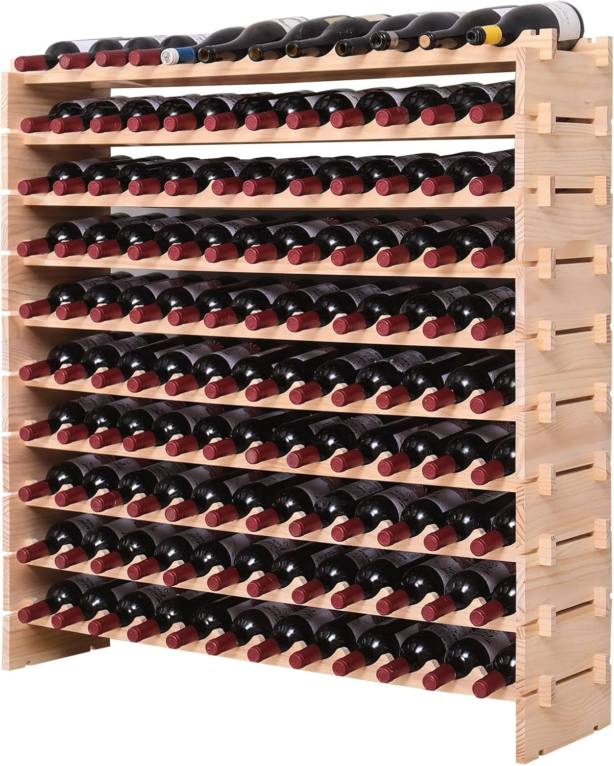 Wood Stackable Storage Modular Wine Rack Cabinet 120 Bottle Freestanding Floor W