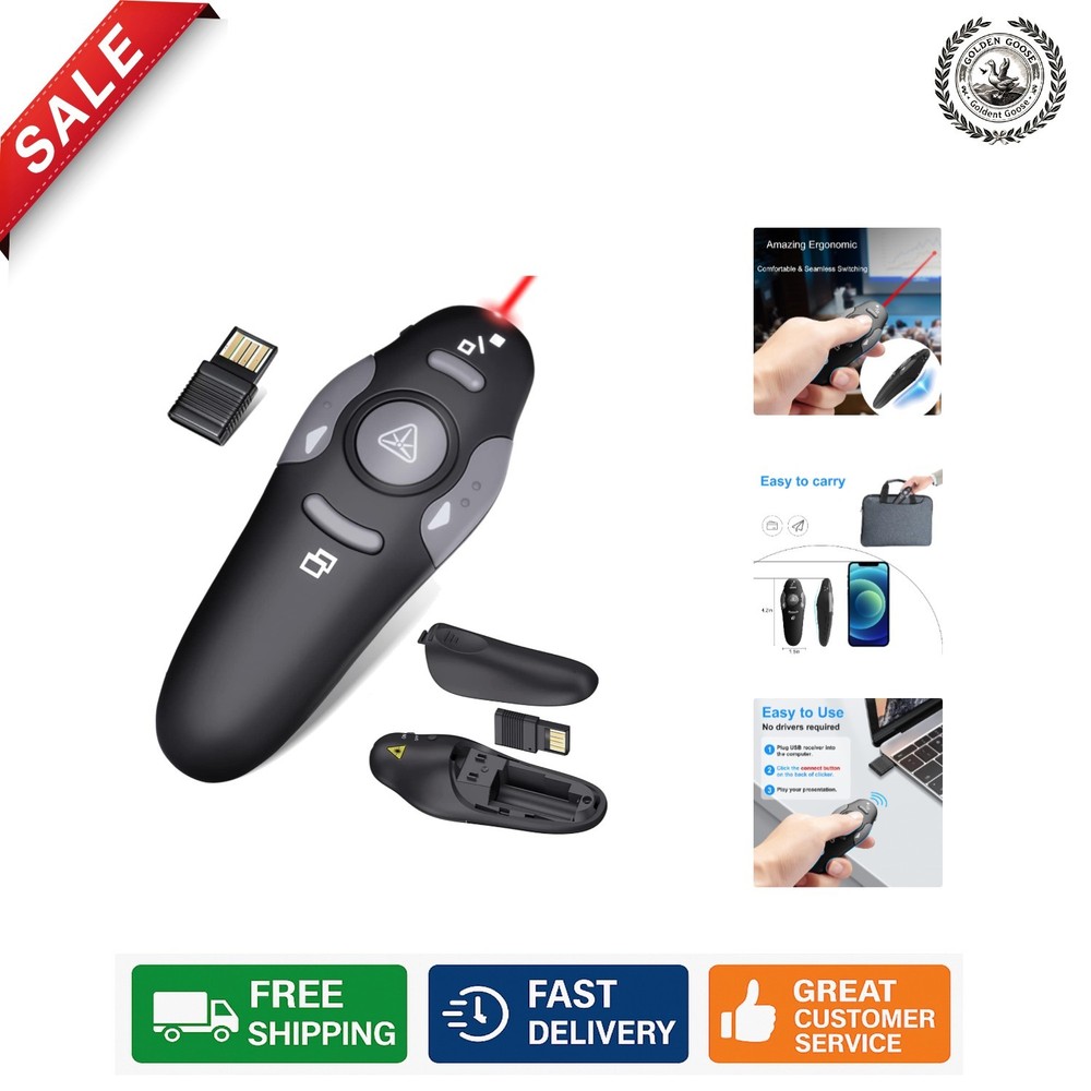 Ergonomic Wireless Presentation Clicker with Laser Pointer - USB Remote for M...
