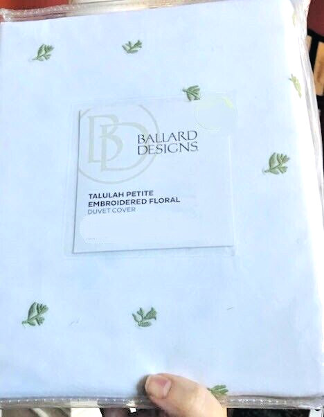 Ballard Designs Talulah Floral Duvet Cover Sage Green King 2 Shams Embroidered🦩