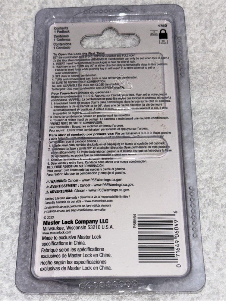 Master Lock 178D Black Combination Padlock New