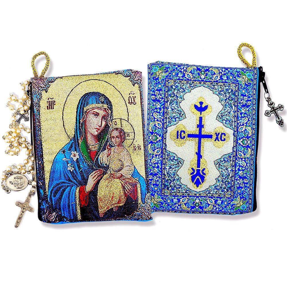 Virgin mary Eternal Bloom Tapestry Rosary Pouch Keepsake Holder 5 3/8"
