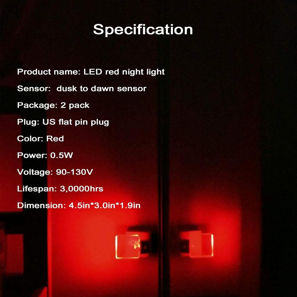 Red Night Lights Plug in 2 Pack, 0.5W Light with cube,