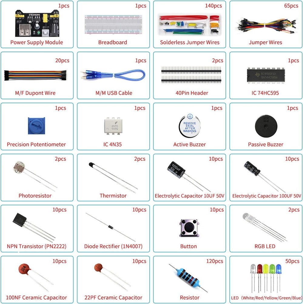 REXQualis Electronics Component Fun Kit 830-Point Breadboard & Power Supply