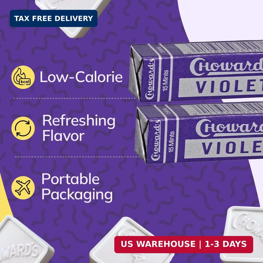 Choward's Violet Mints Candy | Bold Aromatic Flavor 6 Pack 15 Mints Per Package