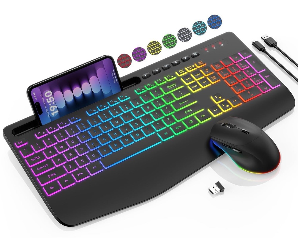 Sablute KM22 MAX Wireless Backlit Keyboard & Mouse Combo for Mac or PC - Black.