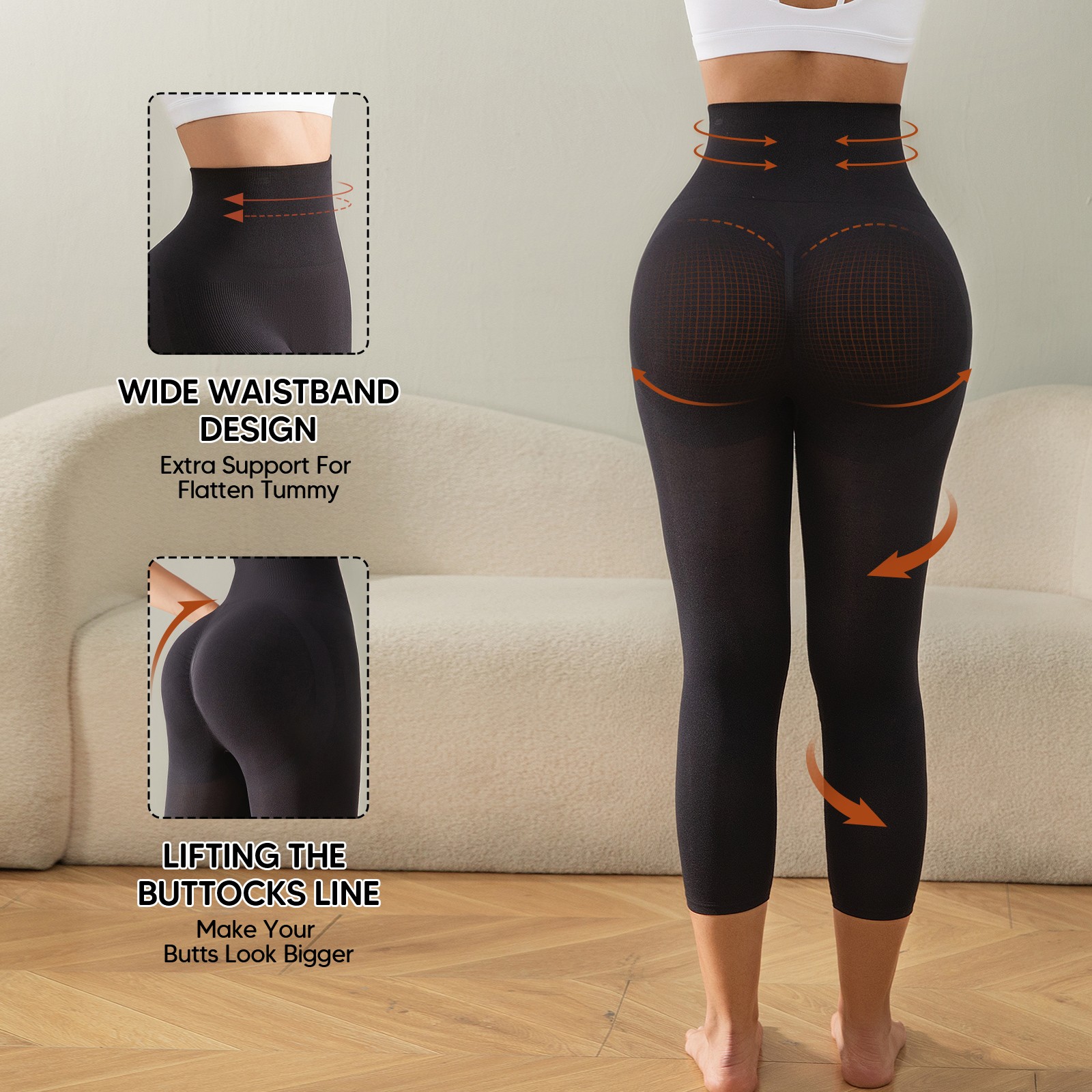 Slimming Anti Cellulite Compression Leggings Leg Shaper High Waist Black Capris