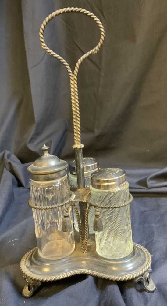 Vintage Silver Plate Cruet Set & Stand