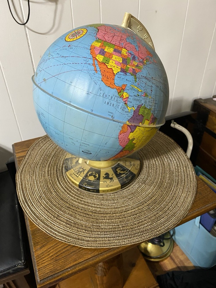 Multicolor Tabletop Globe with Rotating Axis, Zodiac Base, Political Map