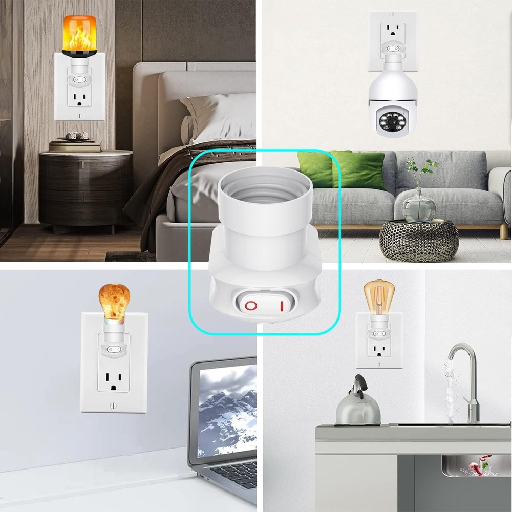 2-Pack Plug in Light Socket Adapter, 360° Rotatable with On/Off Switch