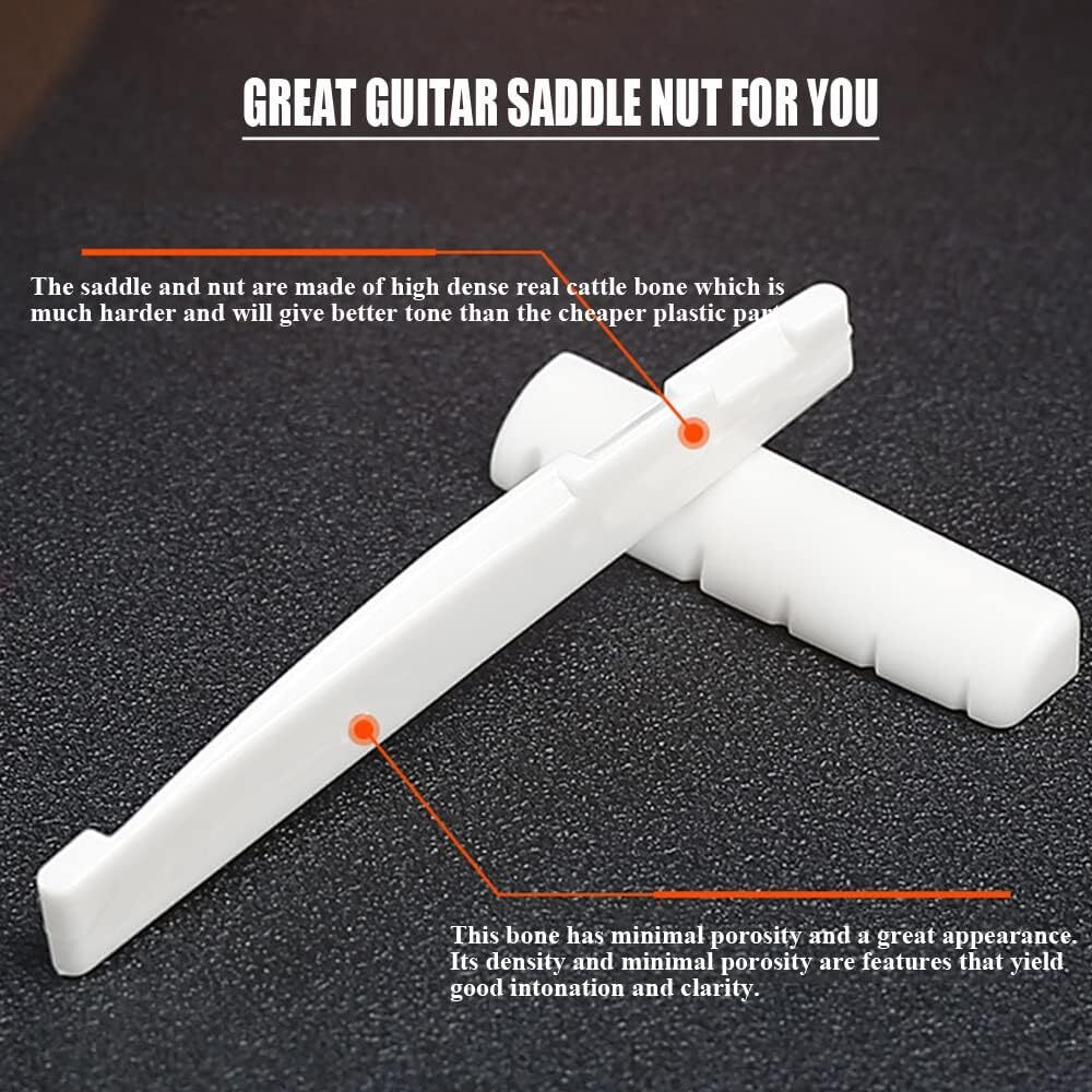 6 String Acoustic Guitar Bone Bridge Saddle and Nut Real Bone Parts